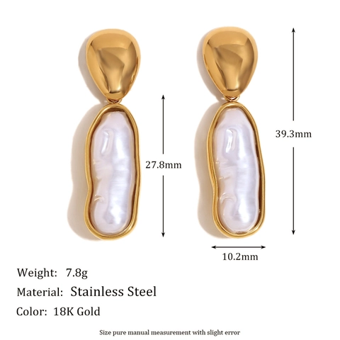 Artificial Baroque Pearl Necklace And Drop Earrings For Women Stainless Steel Gold Plated Vintage Elegant Geometric Jewelry