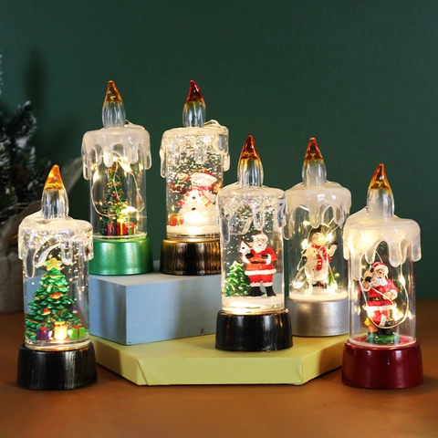 Christmas LED Candle Light Glitter Liquid Snow Globe Santa Snowman Desktop Night Light Ornament Holiday Decoration Home