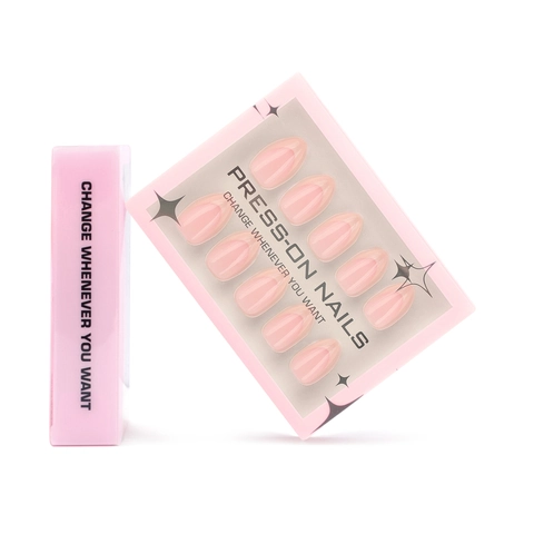 Unghie Finte Press On Nails Rosa Nude Francese Lucido Forma Mandorla Plastica Manicure Artificiale Per Donne