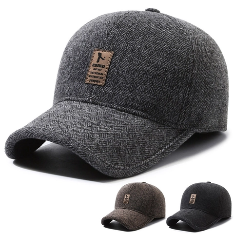 Herren Winter Baseballmütze Mit Faltbaren Ohrenklappen Fischgrät Wollmischung Warm Winddicht Fleece Gefütterte Retro Hut