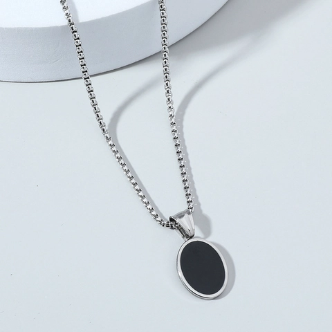 Collar de Cadena de Caja de Acero de Titanio con Colgante Geométrico Negro Aleación Hip Hop Estilo Callejero Joyería Unisex