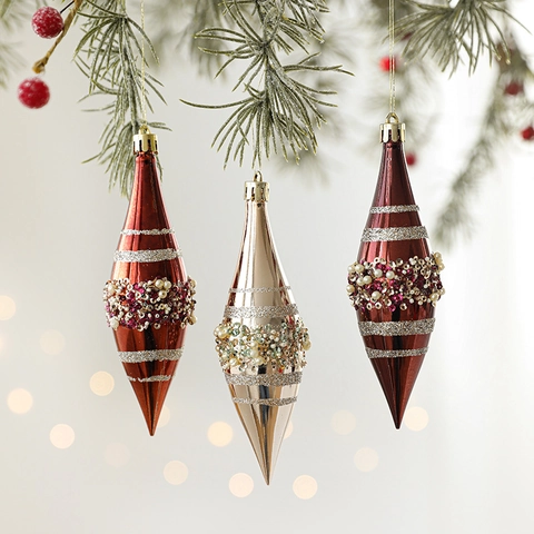 Weihnachtsbaumhänger Kunststoff Luxus Perlen Pailletten Glänzende Anhänger Elegante Festliche Feiertag Hausparty Deko