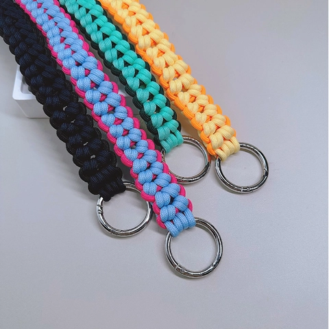Handmade Woven Bag Strap Contrast Color Polyester Zinc Alloy Paracord Shoulder Lanyard Tassel DIY Accessories