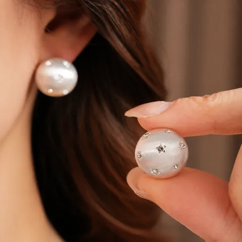 Boucles d'Oreilles Clous en Métal Brossé Élégantes Étoile Strass Forme C Demi-Cercle Tige en Argent Sterling 925 Bijoux Quotidiens pour Femmes