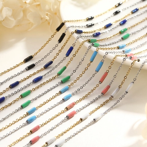 Minimalist Stainless Steel Necklace And Bracelet Jewelry For Women Colorful Cylinder Enamel Beads Dopamine Style