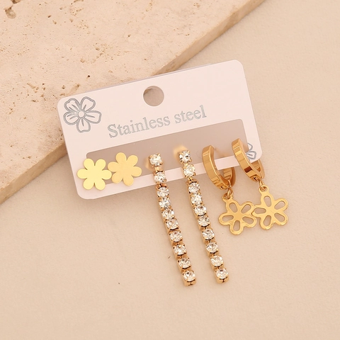 304 Stainless Steel Earrings Featuring Rhinestone Butterfly Heart Flower Studs Dangle Hoops For Women