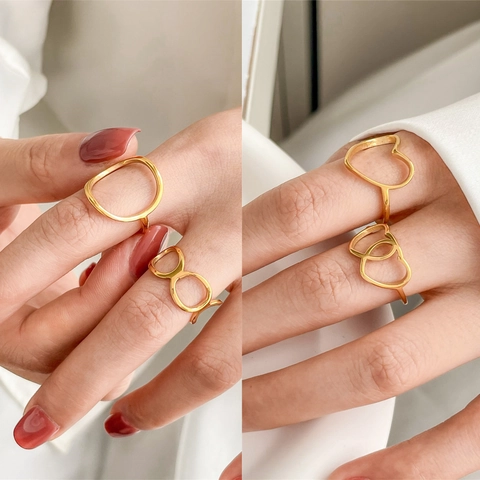 Anello Geometrico Cavo Minimalista In Acciaio Inossidabile Placcato Oro Design Cuore Cerchio Gioielli Eleganti Donna