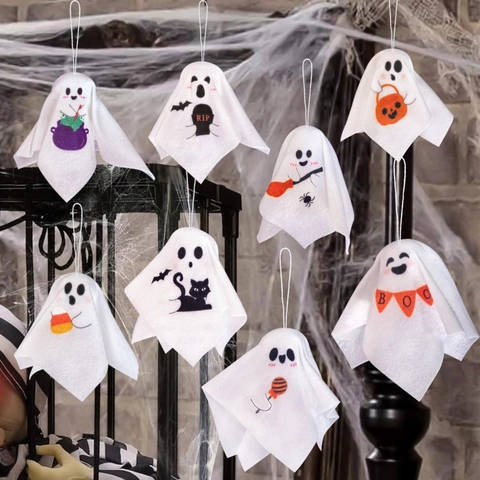 Halloween Decorazioni Appese Fantasma In Feltro Bianco Simpatici Pendenti Spaventosi Per Decorazioni Per Feste Casa Stregata