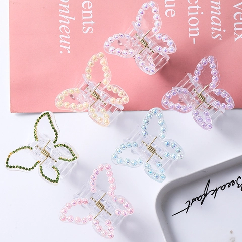 Pince À Cheveux Papillon Plastique Transparent Strass Style Coréen Doux Accessoires Pour Cheveux Femmes