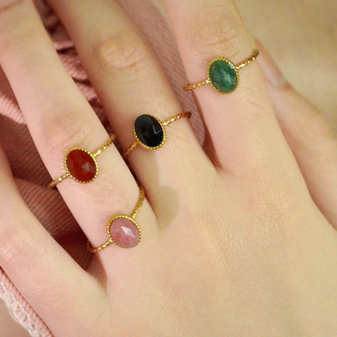 Retro Ring Roestvrij Staal Natuursteen Verstelbaar Gefacetteerd Open Franse Stijl Vintage Sieraden Mode Vrouwen