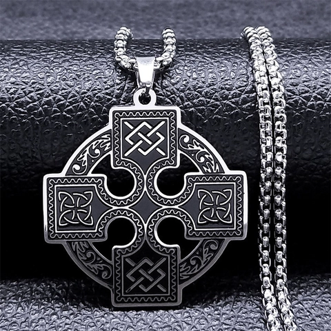 Collana Con Pendente Croce Celtica Acciaio Inossidabile Vichingo Nordico Amuleto Druido Irlandese Nodo Gioielli Da Uomo