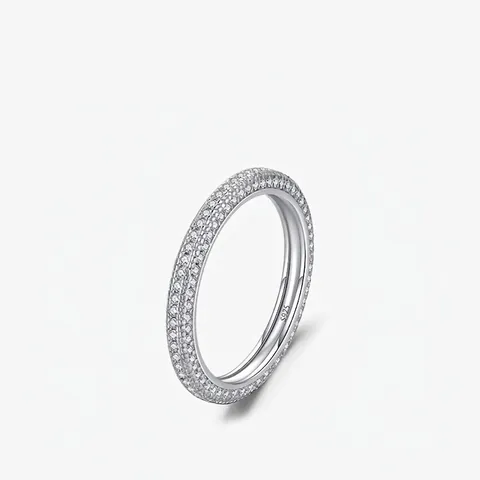 925 Sterling Silver Ring With Triple Row Clear Cubic Zirconia Micro Pave Sparkling Eternity Band For Women Trendy Luxury