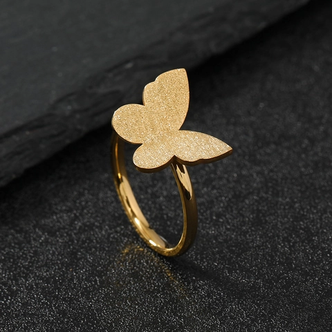 Schmetterling Ring Edelstahl Mattiert 3D Doppel Tierform Mode Elegant Finger Schmuck Für Frauen