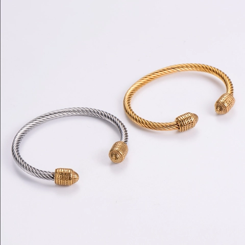316L Stainless Steel Twisted Cable Bangle Bracelet Gold Plated Open Cuff Two Tone Retro Jewelry For Women