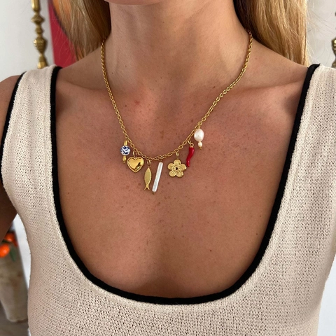 DIY Pendant Charms Necklace For Women 18K Gold Plated Stainless Steel Heart Moon Star Cherry Devil Eye Enamel Jewelry