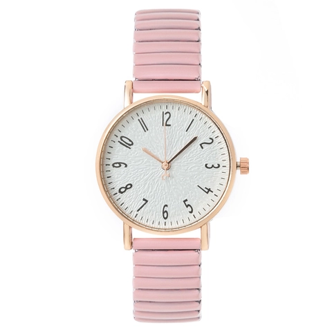Fashion Women Quartz Watch With Elastic Stretch Metal Band Round Textured Dial Arabic Numerals Analog Wristwatch Ladies Daily Wear