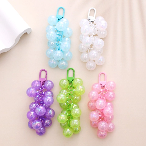 Dolce Colore Della Caramella Grappolo D'uva Portachiavi Pendente Per Borsa Con Perline Iridescenti Per Donna Ragazza Custodia Per Telefono Ornamento Appeso Gioiello Cristallo
