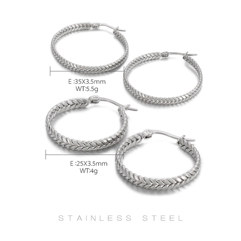 Pendientes De Aro Con Textura Trenzada De Acero Inoxidable Patrón De Trigo Geométrico Chapado En Oro Joyas Mujer