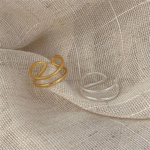 925 Sterling Silver Double Layer Adjustable Open Ring Minimalist Geometric Jewelry For Women Korean Style Daily Accessories