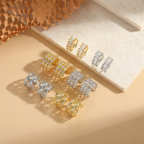 Luxe Koperen Zirconia Oorbellen Voor Dames Minimalistische Geometrische Goud Zilver Vergulde C-vormige Oorbellen Mode Sieraden