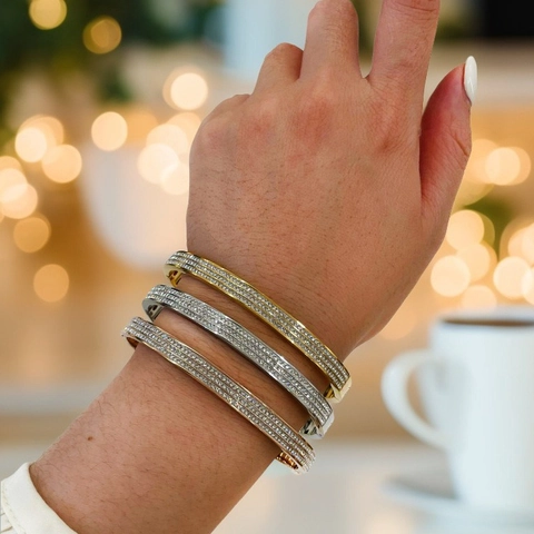 Luxury Stainless Steel Rhinestone Bangle For Women Waterproof Color Preserving Vacuum Electroplated Bangle Jewelry Gift