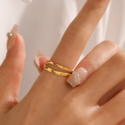 Roestvrij Stalen Dubbellaags Open Ring Voor Dames Goud Verguld Verstelbaar Geometrisch Veelzijdig Mode Sieraden