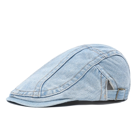 Gorra Plana de Mezclilla Lavada Vintage para Hombre y Mujer Sombrero Newsboy Hebilla Ajustable Casual Aire Libre Protección Solar