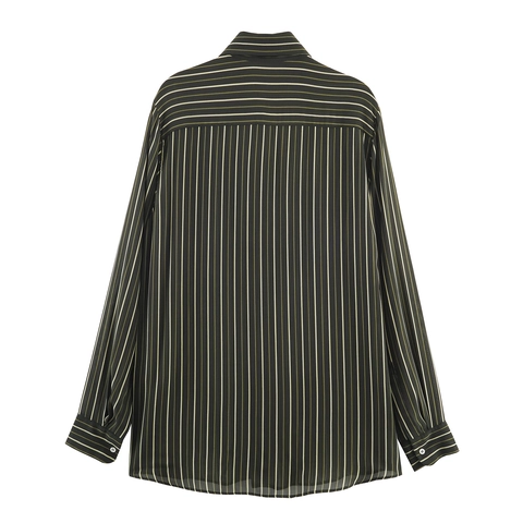 Damesblouse Met Lange Mouwen En Gestreepte Print Met Bijpassende Stropdas Verticaal Patroon Polyester Retro Shirt