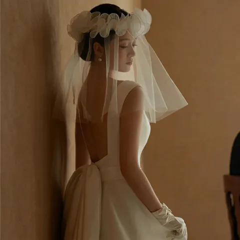 Bridal Veil Tulle Multi Layer With Large Bowknot Vintage French Wedding Headwear For Bride Photography Hair Accessories