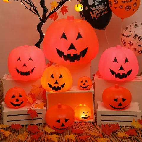 Halloween Kürbis Laterne Kunststoff Glühende Jack-O-Lantern Sprachgesteuert LED Licht Für Party Deko Festliche Requisite