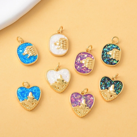 Butterfly Heart Lion Rectangle Pendant Necklace 18K Gold Plated Copper Synthetic Fire Opal Jewelry Women Fashion