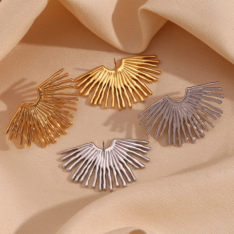 Fan Shaped Ray Stud Earrings For Women Stainless Steel 18K Gold Plated Exaggerated Hip Hop Geometric Street Fashion