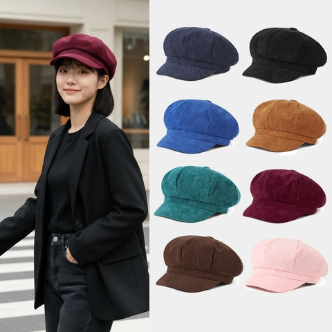 Newsboy Mütze Cord八角帽 Vintage Einfarbig Herbst Winter Warm Baskenmütze Für Damen Verstellbar