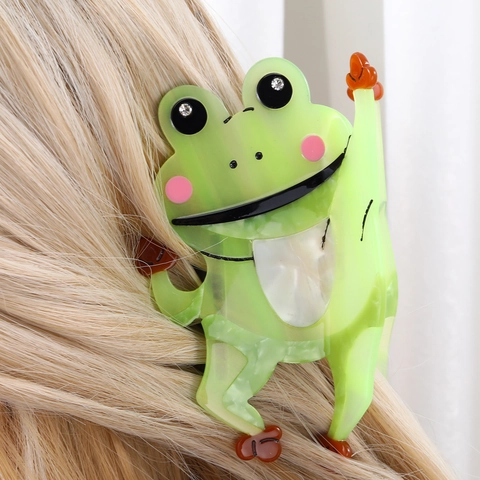Grande Molletta Per Capelli In Acetato Simpatica Forma Di Rana Serpente Con Strass Per Donne Accessori Per Capelli