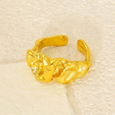 Anello Aperto Trama Lava Irregolare Acciaio Inossidabile Placcato Oro 18K Regolabile Gioielli Moda Minimalista
