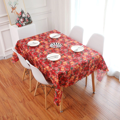 Kerst Tafelkleed Polyester Rechthoekig Bedrukt Kerstman Boom Sneeuwvlokken Vakantie Eetkamer Tafel Decoratie Feestelijk
