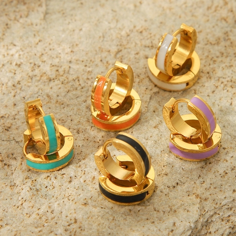 Orecchini A Cerchio In Acciaio Inossidabile Placcati Oro 18K Smalto Colorato Gioielli Geometrici Per Donne