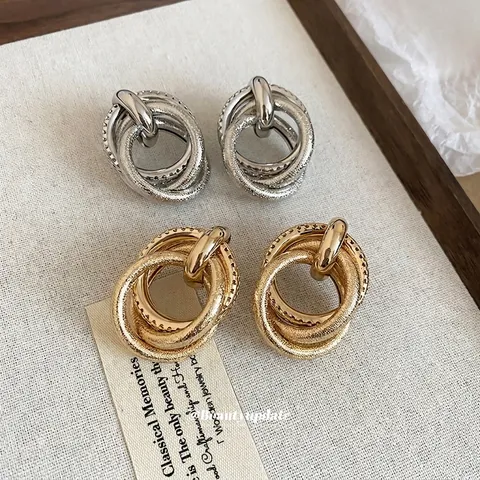 Irregular Circular Multi Layer Interlocking Stud Earrings With 925 Sterling Silver Earring Post Frosted Alloy Women