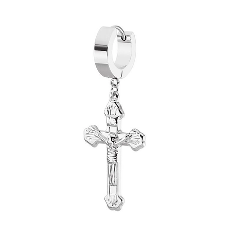 Orecchini A Cerchio Con Ciondolo A Croce Acciaio Inossidabile Crocifisso Religioso Gioielli Huggie Per Uomini Donne Stile Punk
