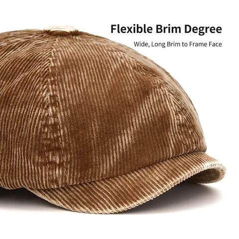 Waschen Kord Schiebermütze Retro Britischer Stil Verstellbar Flache Kappe Für Herren Damen Winter Warm