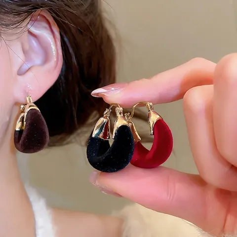 Vintage Beflockte Runde Creolen Mit Silberohrringstecker Samt Retro Herbst Winter Schmuck Für Damen
