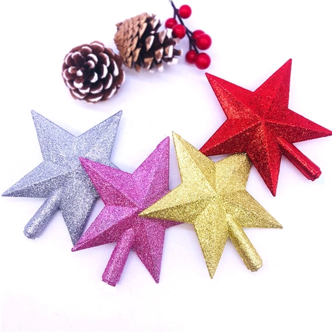 Christmas Tree Topper Star Sparkling Glitter Five-Pointed Plastic Holiday Xmas Party Decoration Home Ornament