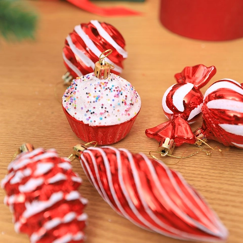 Ornamenti Da Appendere Per Albero Di Natale Plastica Rossa Bianca Galvanizzata Dipinta Bastoncino Di Zucchero Stella Guanto