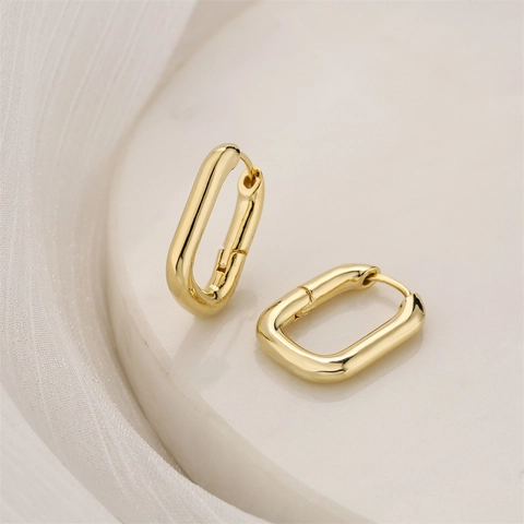 Pendientes De Aro Rectangulares Geométricos Cobre Chapado Oro 14K Poste Plata Ley 925 Estilo Retro Simple Mujeres