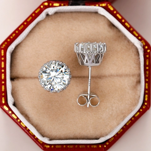 Zircon Stud Earrings With Earring Post Classic Round Crown Flower Shape Elegant Jewelry For Women