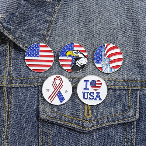 Patriotische USA Emaille Pins Amerikanische Flagge Adler Freiheitsstatue Zinklegierung Metall Brosche Abzeichen Kleidung