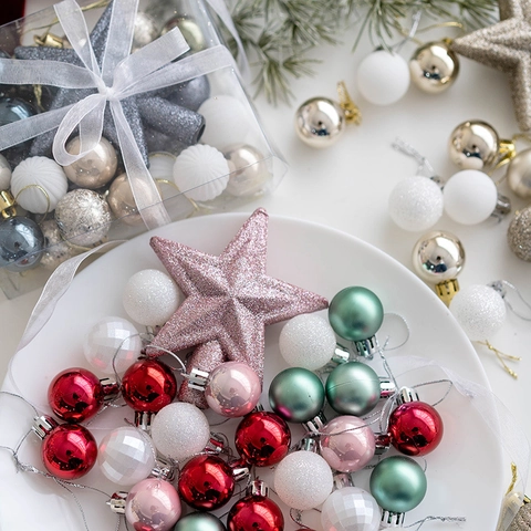 Christmas Tree Ornaments Plastic Electroplated Balls And Star Topper Shiny Matte Glitter Baubles Holiday Party Decor