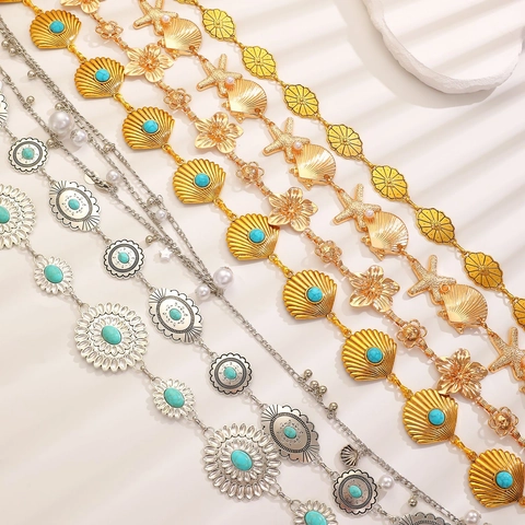 Tailleketting Riem Dames Metaallegering Retro Bohemien Ster Hart Verstelbaar Decoratief Lichaam Sieraden Accessoire