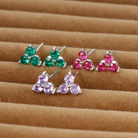Clover Stud Earrings Copper With 925 Sterling Silver Earring Post Zirconia Rhinestone Cluster Geometric For Women
