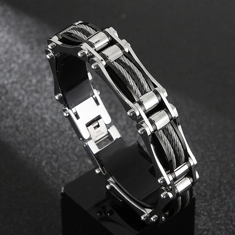 Industrial Mechanical Chain Bracelet Men Stainless Steel Woven Cable Punk Biker Style Masculine Accessories